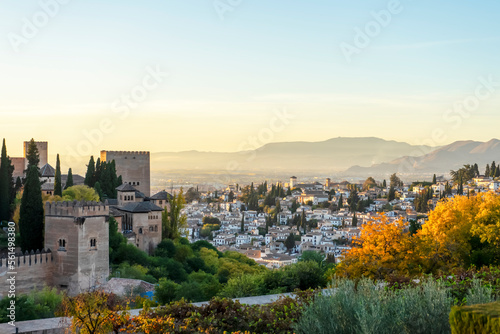 Sunset over ancieat arabic Alhambra in Granada, Spain on November 26, 2022
