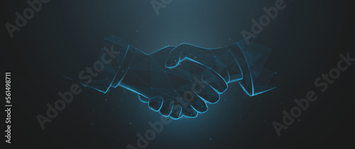 Low poly wireframe Handshake of business partners. Concept of  Deal, Partnership, Teamwork, Connection. Vector illustration