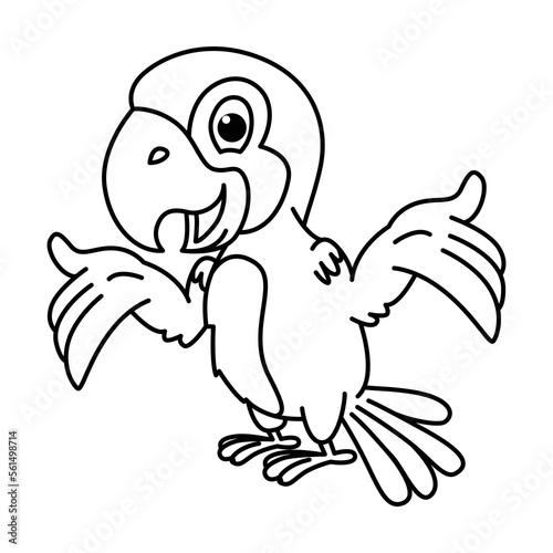 Cute parrot cartoon characters vector illustration. For kids coloring book.