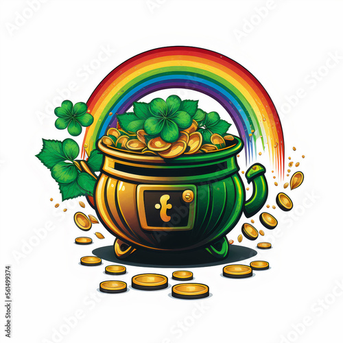 Pot of Gold with Rainbow St. Patricks Day Illustration