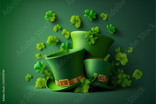 St Patrick's Day banner design. Irish elf hats, Generative AI 