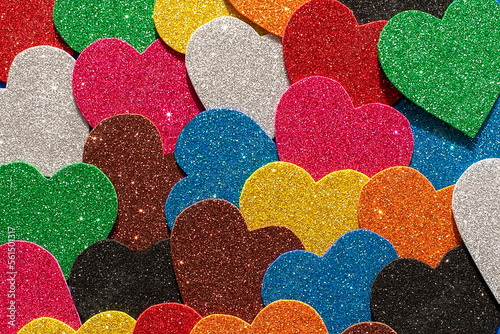 Happy Valentine's Day on a background with stylized multi-colored heartsbackground of hearts. Colorful hearts photo