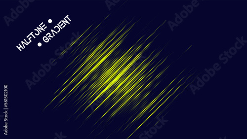 Dark background with yellow monochrome halftone print. Pop art template. Vector gradation of point textures. EPS10 Vector