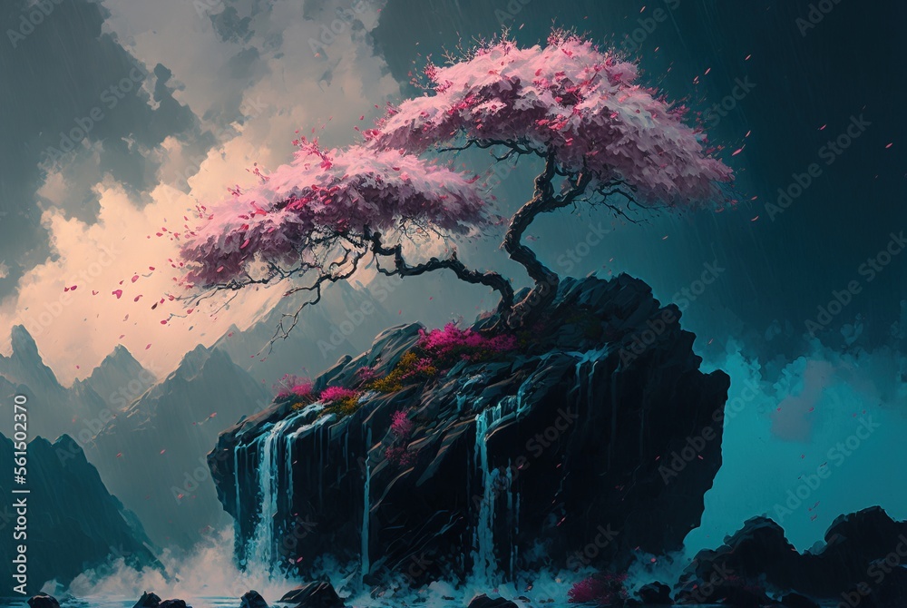 Springtime cherry tree with delicate blossoms of renewal growing