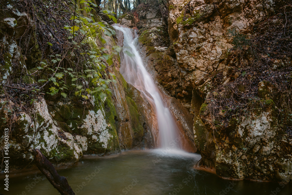 Landscape of Greece on a Winter day. Nature Of Greece. Waterfalls in Kiprianades corfu, Greece. The waterfalls of Kiprianades. Natural landmark of Greece. Landscape of Greece on a Winter day. Nature Of Greece. Waterfalls in Kiprianades corfu, Greece. The waterfalls of Kiprianades. Natural landmark of Greece.