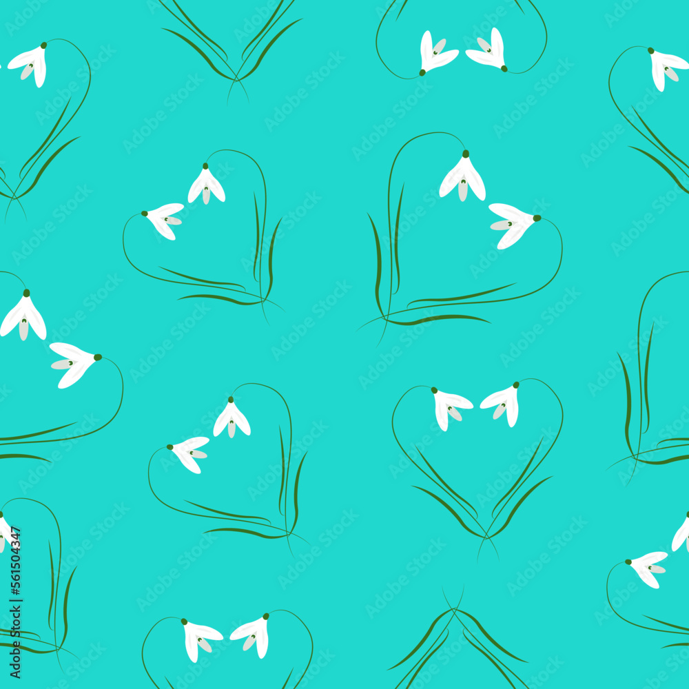 Snowdrop heart seamless pattern