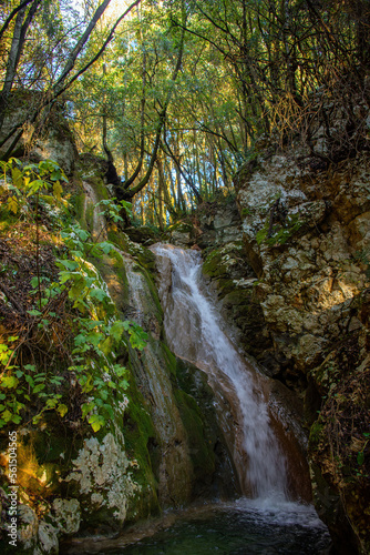 Landscape of Greece on a Winter day. Nature Of Greece.  Waterfalls in Kiprianades corfu  Greece. The waterfalls of Kiprianades. Natural landmark of Greece.