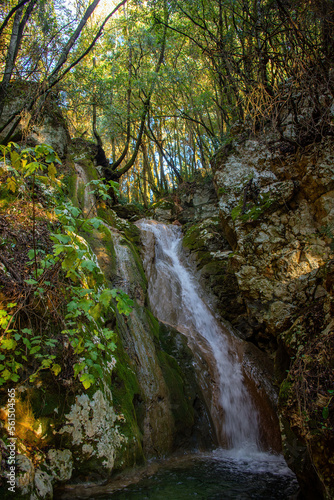 Landscape of Greece on a Winter day. Nature Of Greece. Waterfalls in Kiprianades corfu, Greece. The waterfalls of Kiprianades. Natural landmark of Greece.