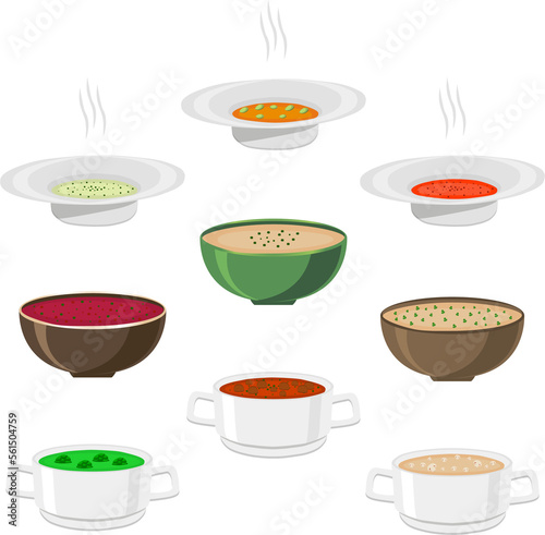 Various ceramic bowl of soup