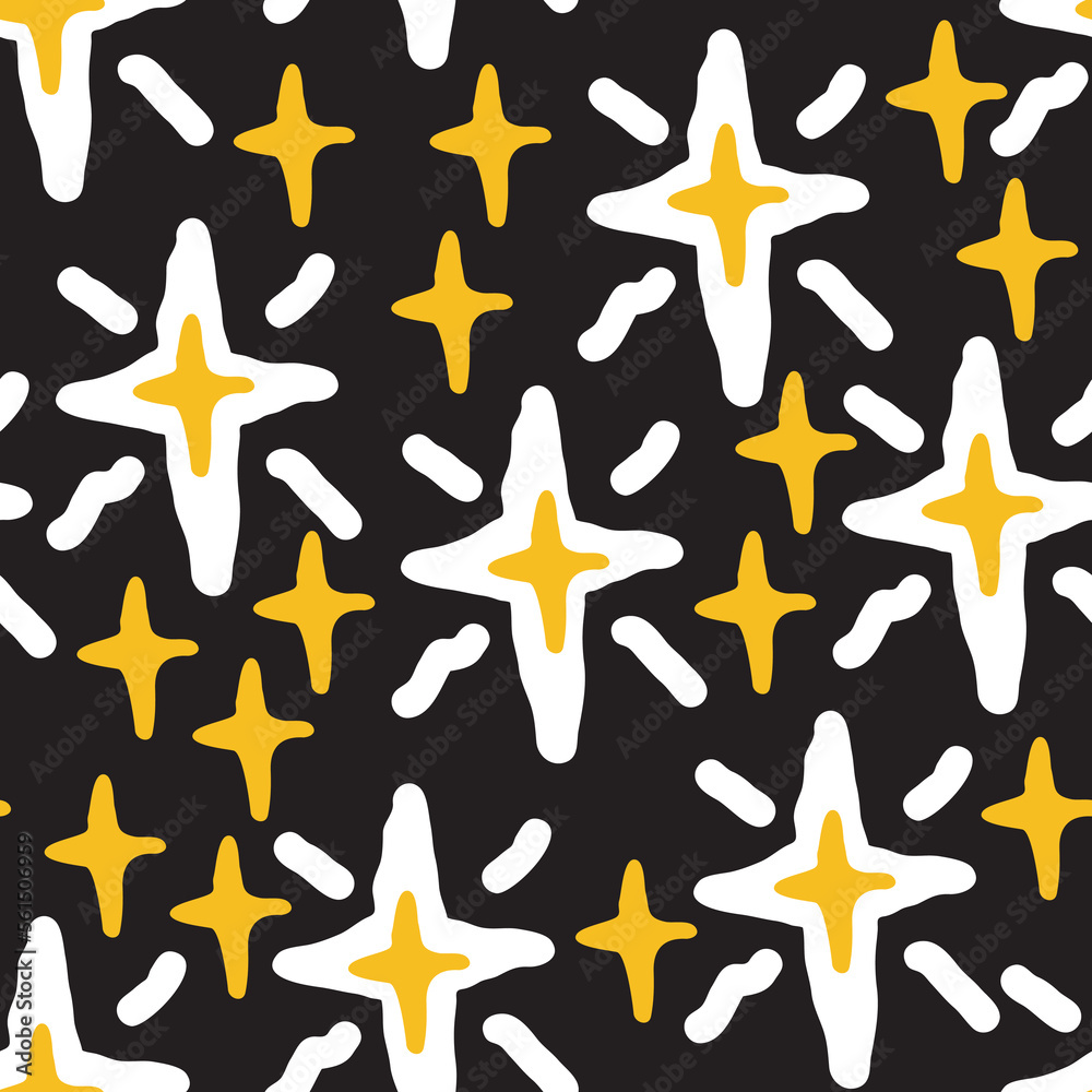 Stars seamless vector pattern for wrapping, digital paper, wallpaper, fabric print, textile design. Simple silhouette shape of shining star decorative element for kids, baby, children, sport.