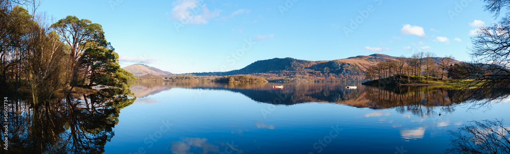 Panoramic view on Derwentwater lake in Cumbria, England