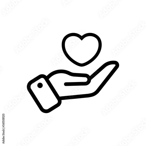 Hand and heart line icon. Gift, take care of the heart, friendship, relationship, holiday, care, love, event, souvenir, reward, gift. relationship concept. Vector black line icon on white background