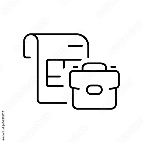 Document with diplomat line icon. Agreement, declaration, signature, form, pencil, pen, statement, diplomat, guarantee, protocol, order. business concept. Vector black line icon on white background