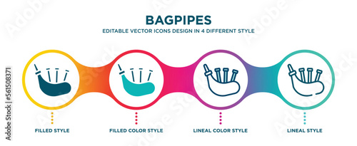 Fotografering bagpipes icon in 4 different styles such as filled, color, glyph, colorful, lineal color