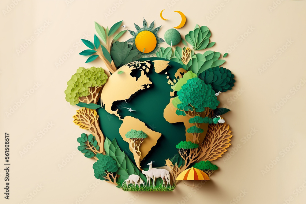 World environment and earth day concept with globe and eco friendly enviroment-paper art - obrazy, fototapety, plakaty 