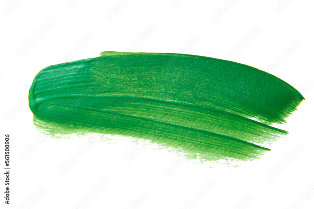 Acrylic green paint brush track blank art isolated on the white