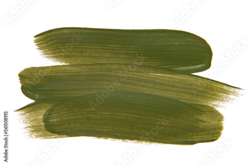 Acrylic green paint brush track blank art isolated on the white background