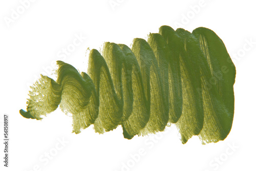 Acrylic green paint brush track blank art isolated on the white background