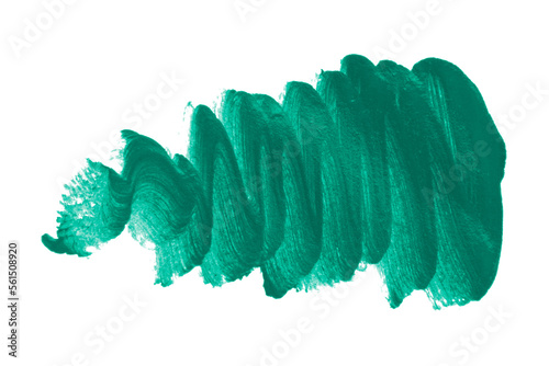Acrylic green paint brush track blank art isolated on the white background