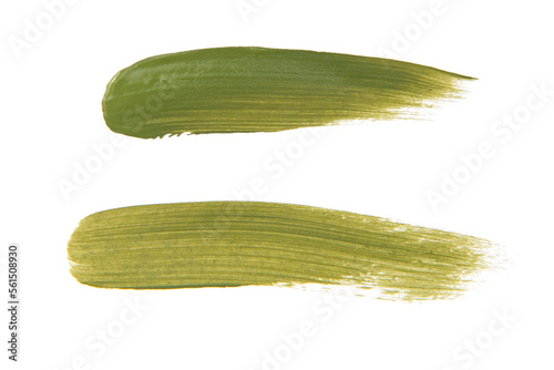 Acrylic green paint brush track blank art isolated on the white background