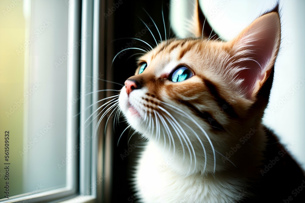 cute cat on a window  looking upside

