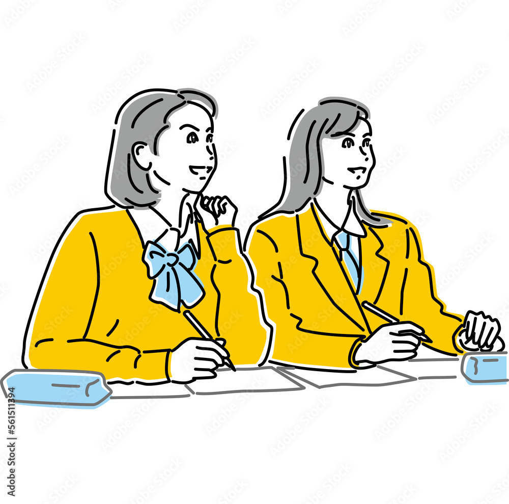 勉強に励む2人の女子高生　受験生