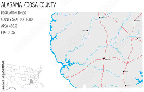 Large and detailed map of Coosa county in Alabama, USA.
