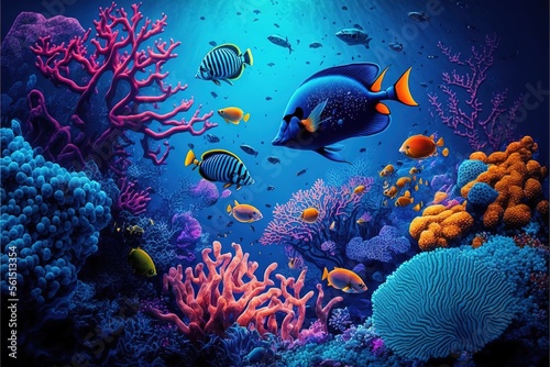 Deep water fish and coral Generative AI