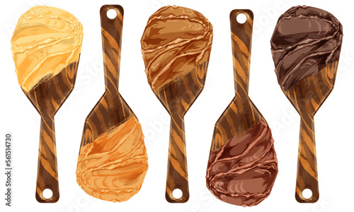 ヘラに乗せた味噌の手描き水彩風イラスト