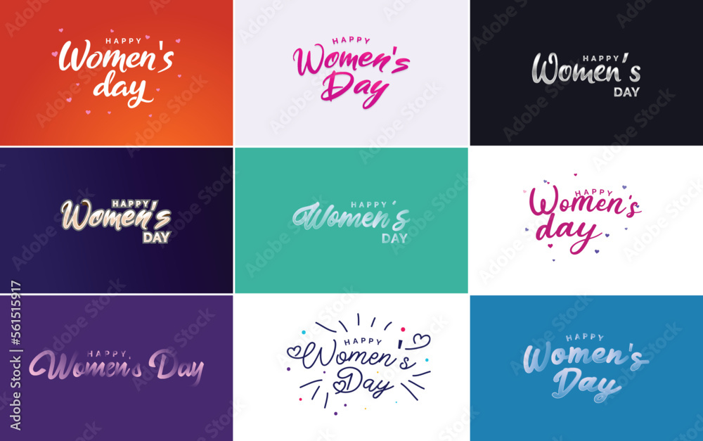 Abstract Happy Women's Day logo with a women's face and love vector design in pink and black colors