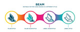 beam icon in 4 different styles such as filled, color, glyph, colorful, lineal color. set of beam vector for web, mobile, ui