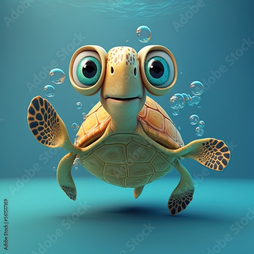 Cute Cartoon Sea Turtle (Ge...