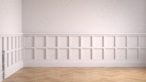 Empty classic interior room white wall 3d illustration