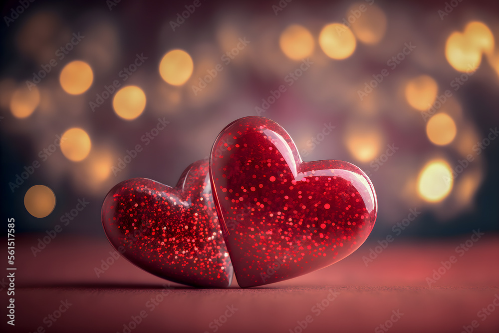 Naklejka premium Red hearts on a red background. Valentine's day. Generative AI