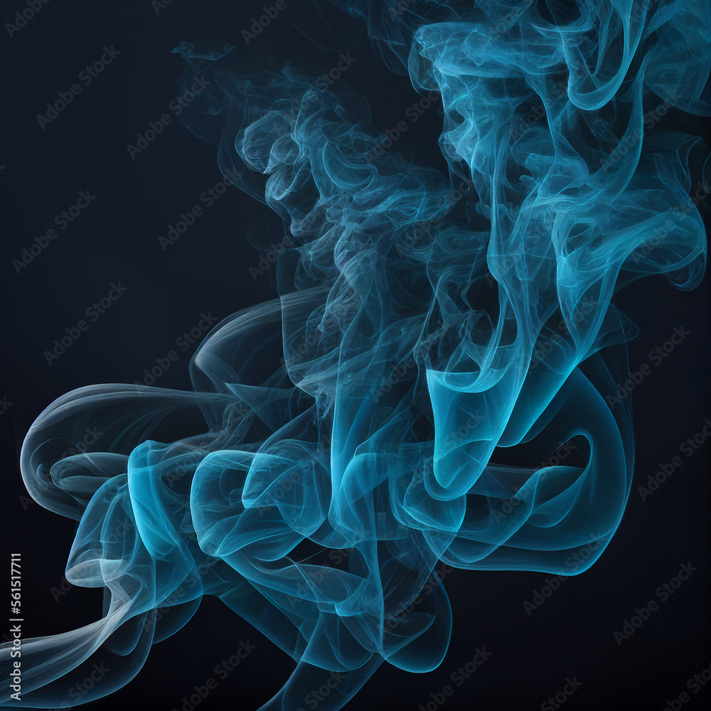 Blue cyan swirling smoke graphic background texture element on black background, generative ai Blue cyan swirling smoke graphic background texture element on black background, generative ai