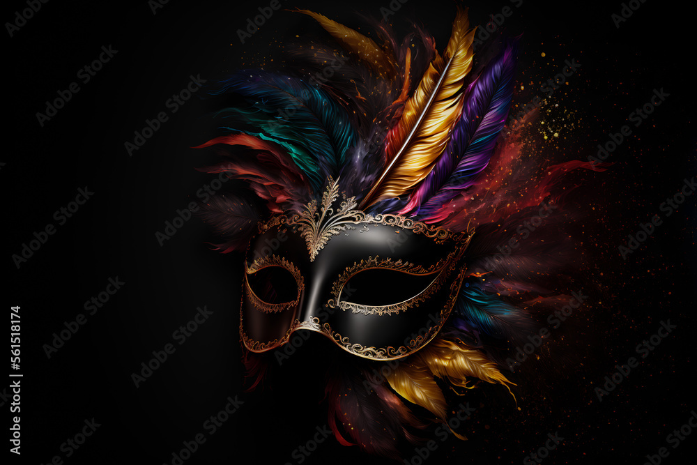 Venetian carnival mask. Fashion. Bookeh. Illustration. Generative AI