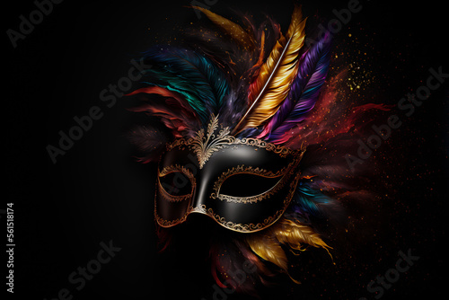 Venetian carnival mask. Fashion. Bookeh. Illustration. Generative AI