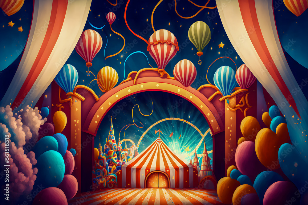 Party, circus background. Generative AI - obrazy, fototapety, plakaty 