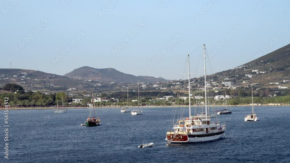 Yacht sailboat anchored by isle of Paros, Greece Yacht sailboat anchored by isle of Paros, Greece