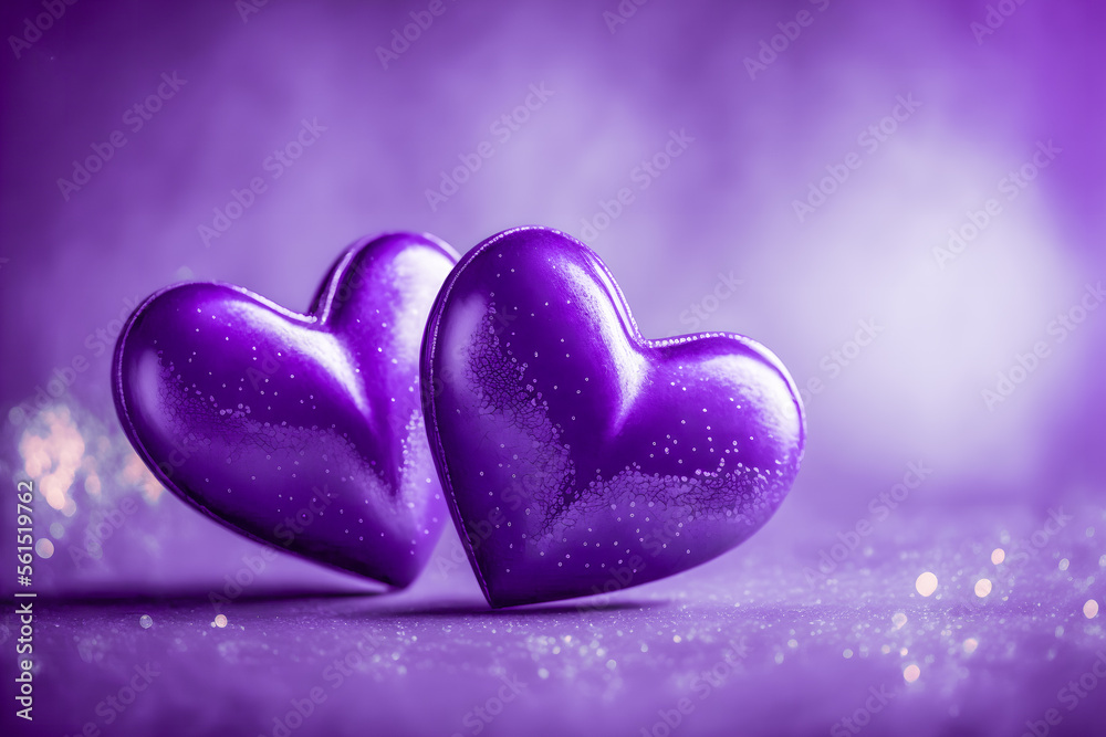 Obraz premium Purple hearts. Illustration. Valentine's day. Generative AI