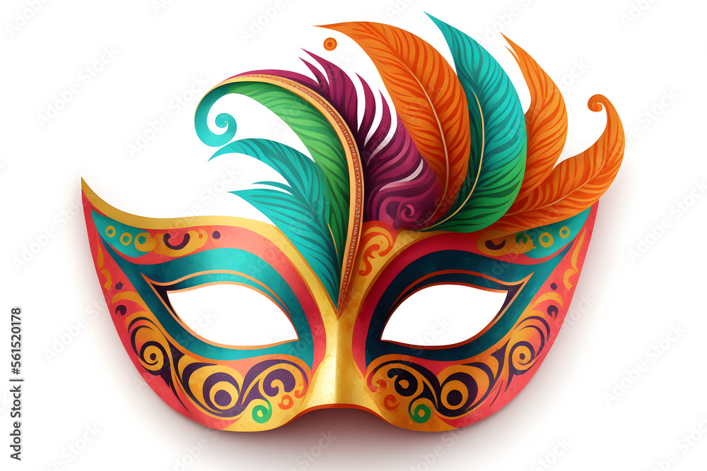 Venetian carnival mask isolated on white background. Illustration. Vector illustration. With decorations.  Generaive AI