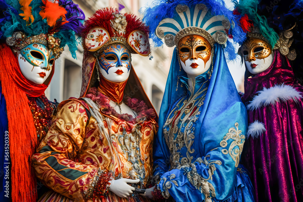 Venetian carnival mask costumes style. Illustration. Generative AI Venetian carnival mask costumes style. Illustration. Generative AI