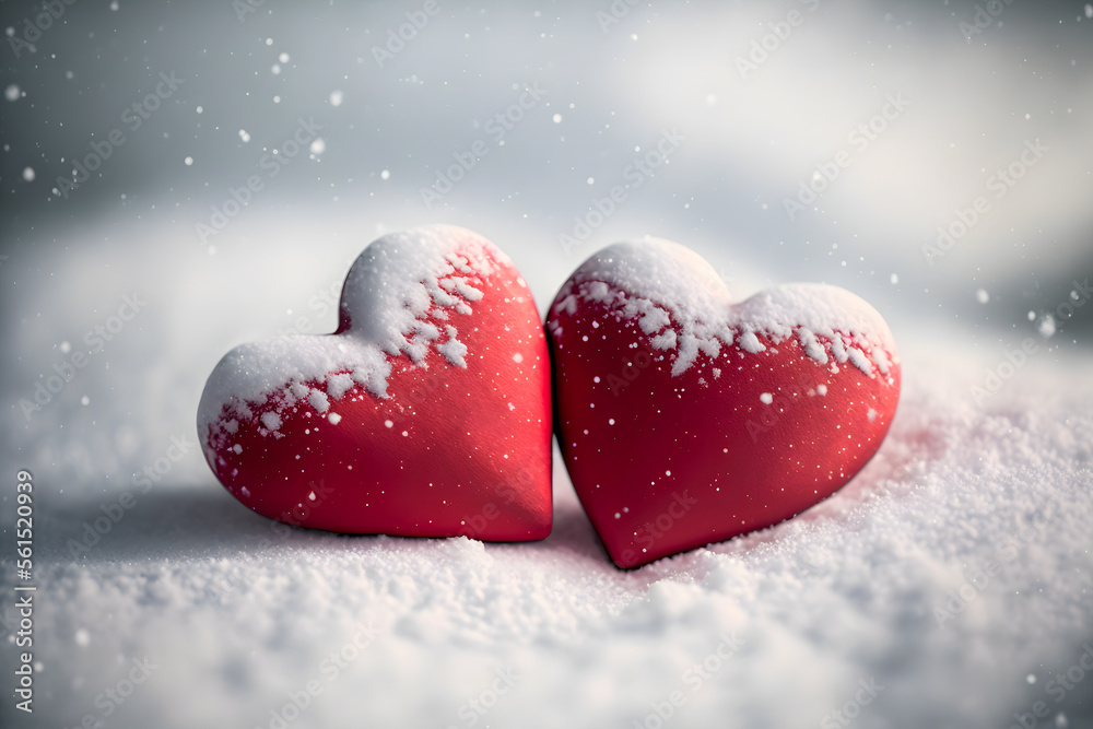 Fototapeta premium Two hearts in snow