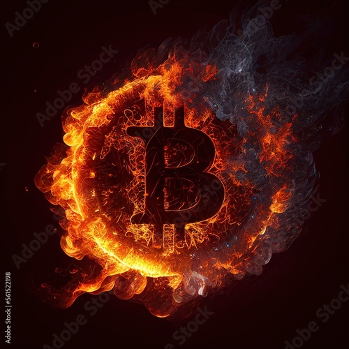 Bitcoin in fire, Cryptocurency concept. Ai Generative photo