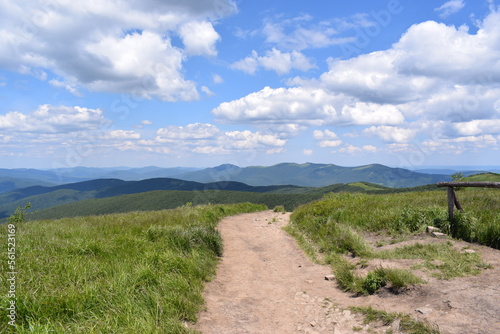 Quadro su tela clouds, mountains, trails, sunny weather, green hills, hills, sky, trip