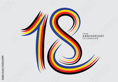 18 years anniversary celebration logotype colorful line vector, 18th birthday logo, 18 number, Banner template, vector design template elements for invitation card and poster. number design vector photo