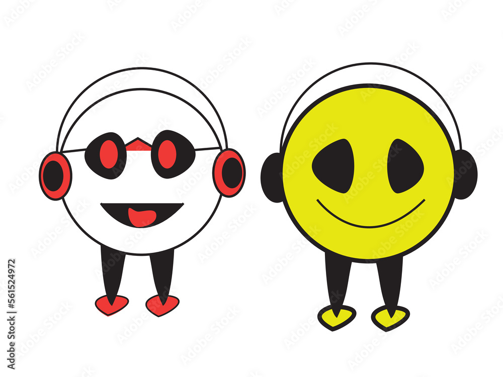 Obraz premium Smile and chill funny Cute flat cartoon. Listening music flat cartoon design. Be happy concept