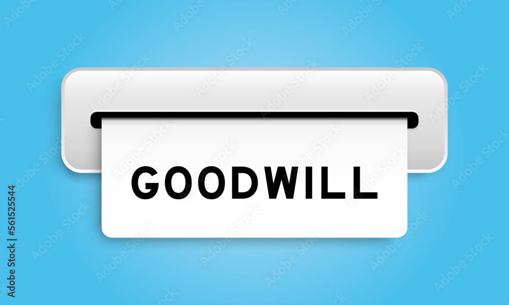 White coupon banner with word goodwill from machine on blue color background White coupon banner with word goodwill from machine on blue color background