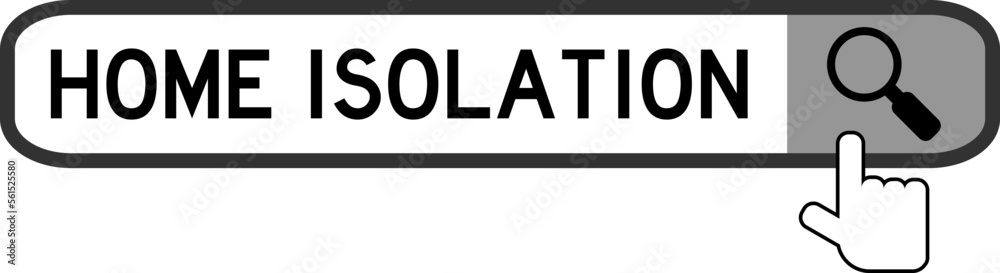 Search banner in word home isolation with hand over magnifier icon on white background Search banner in word home isolation with hand over magnifier icon on white background