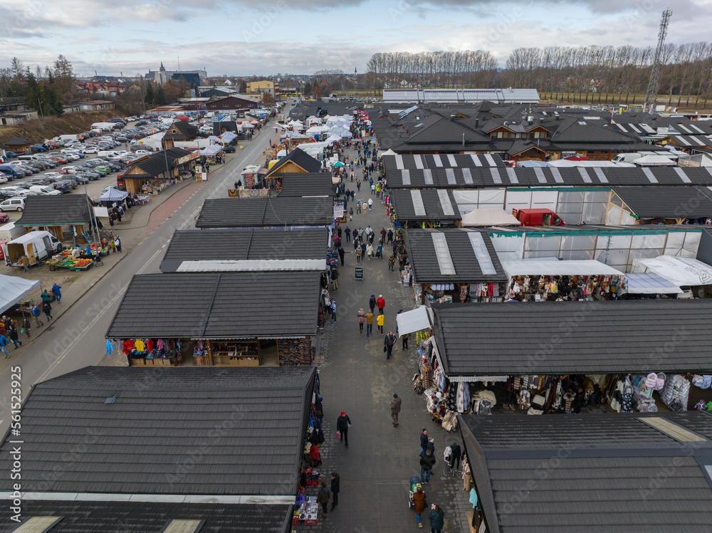 Fototapeta premium Aerial view of the market in Nowy Targ, Poland